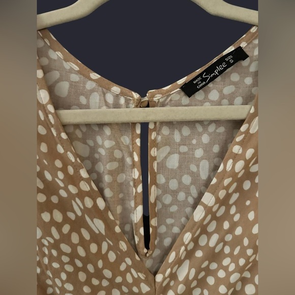 SIMPLEE Tan and white front tie romper - Picture 6 of 7